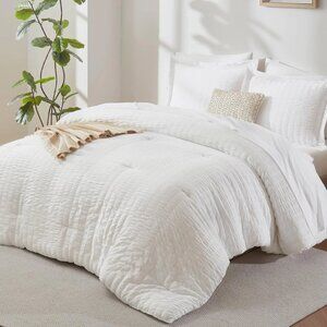 Twin XL Seersucker Comforter Set with Sheets White 5 Pieces